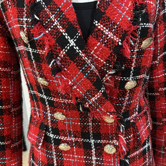 Aqua red & Blk  plaid double breasted jacket for spring - Picture 2 of 9